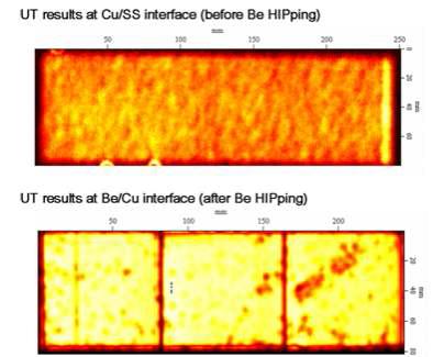 Cu/SS, Be/Cu 비파괴 초음파시험 결과