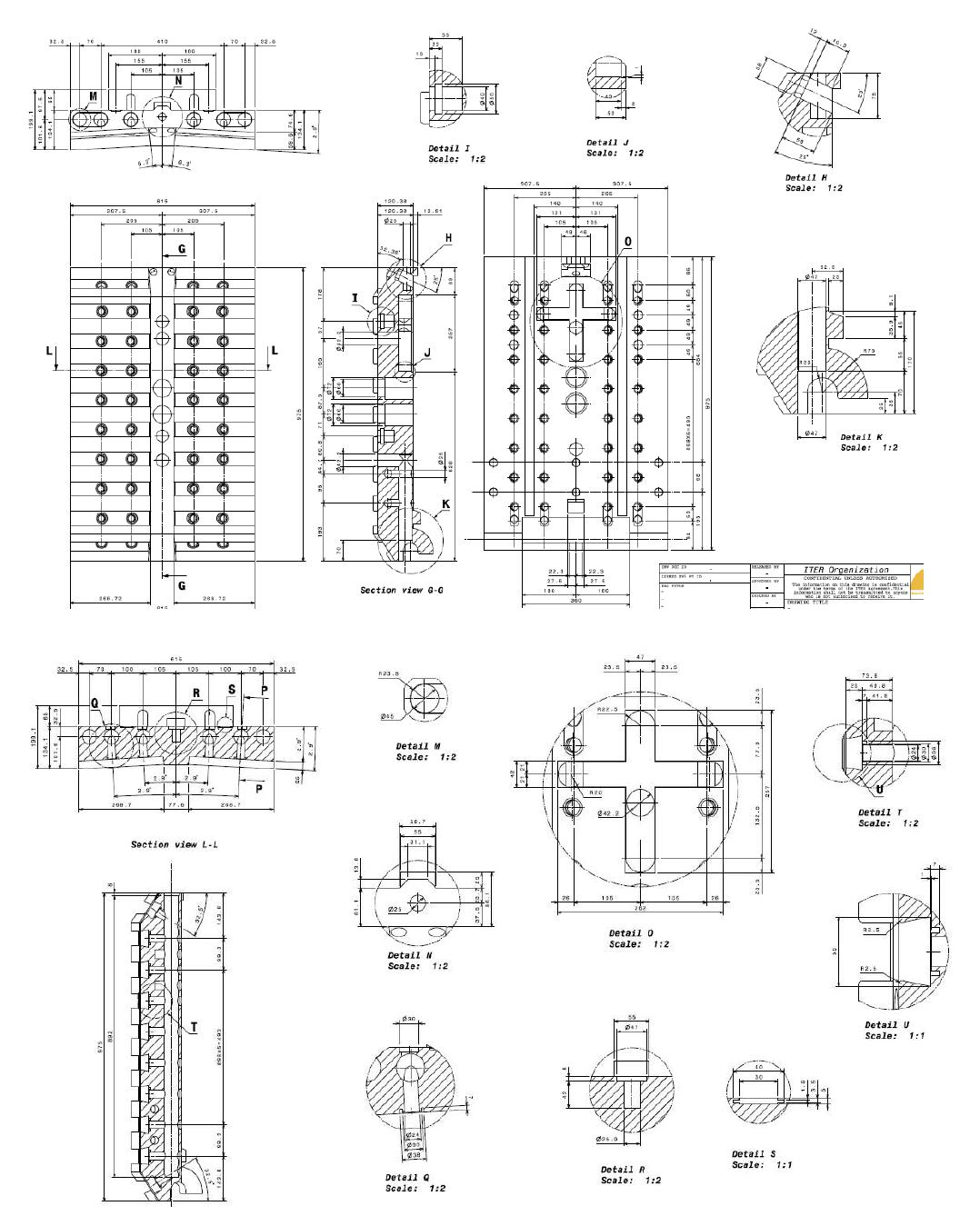 ITER 블랑켓 일차벽 EHF 판넬 Central Beam 2D 도면