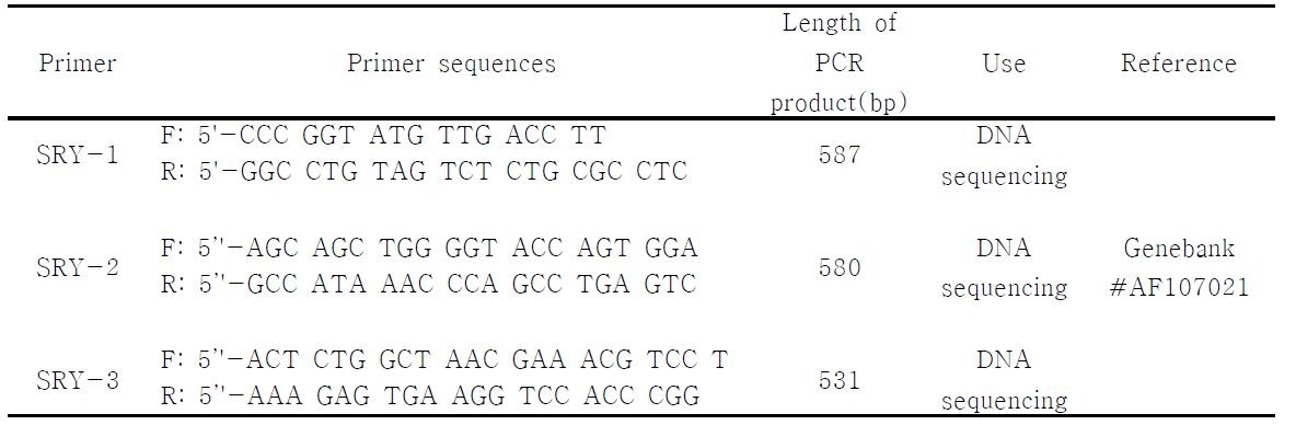 개의 SRY gene PCR primer