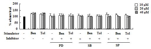 PD98059, SB202190, SP600125는 호산구에 대한 세포독성이 없다.