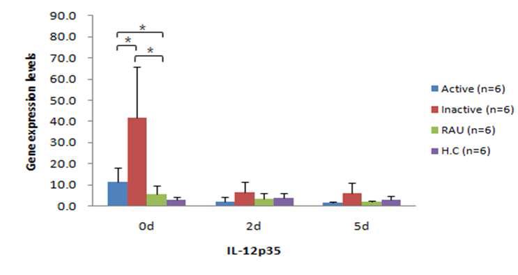 Relative mRNA expression of IL-12p35 in the PBMCs.
