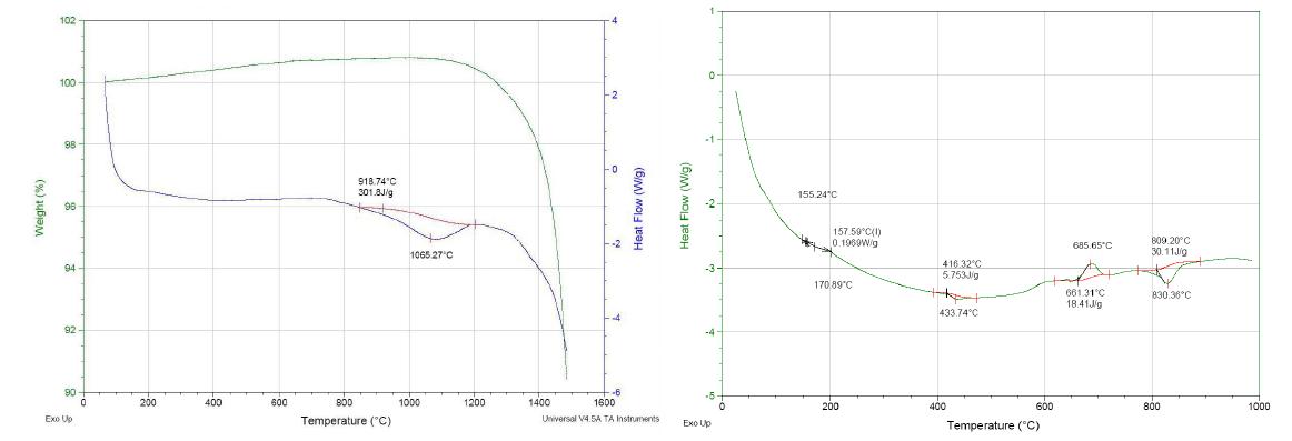 Bi11 및 TS-Bi 55 유리시료의 TGA & DSC 곡선