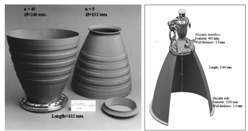 독일 DLR에서 개발된 Cf/SiC 복합소재를 이용한 Vulcain Nozzle (좌) 및 Aestus Engine Nozzle (우)