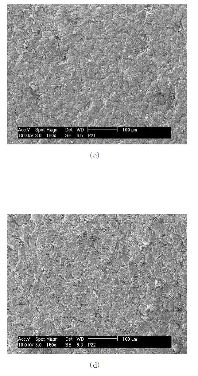 The surface images of the composite membranes : c) M300, d) M500.