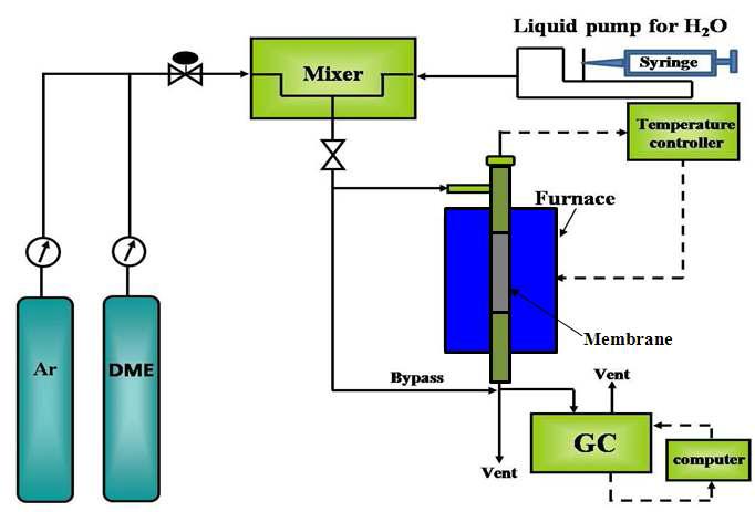 Schematic diagram of the DME steam reforming mesoporous membrane reactor test apparatus.
