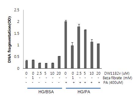 DW1182v의 HG/PA에 의한 INS1 세포의 사멸 억제 효과 (DNA fragmentation assay)