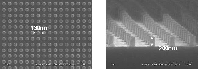 UV 임프린팅 공정을 통해 제작된 130 nm급 임프린팅 패턴의 SEM 사진