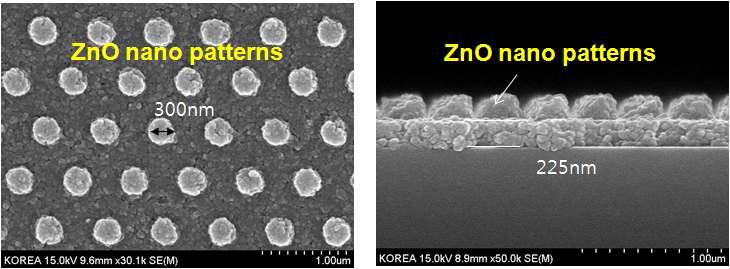 직접 printing 기술을 이용하여 제작된 ZnO 나노 패턴의 SEM 사진