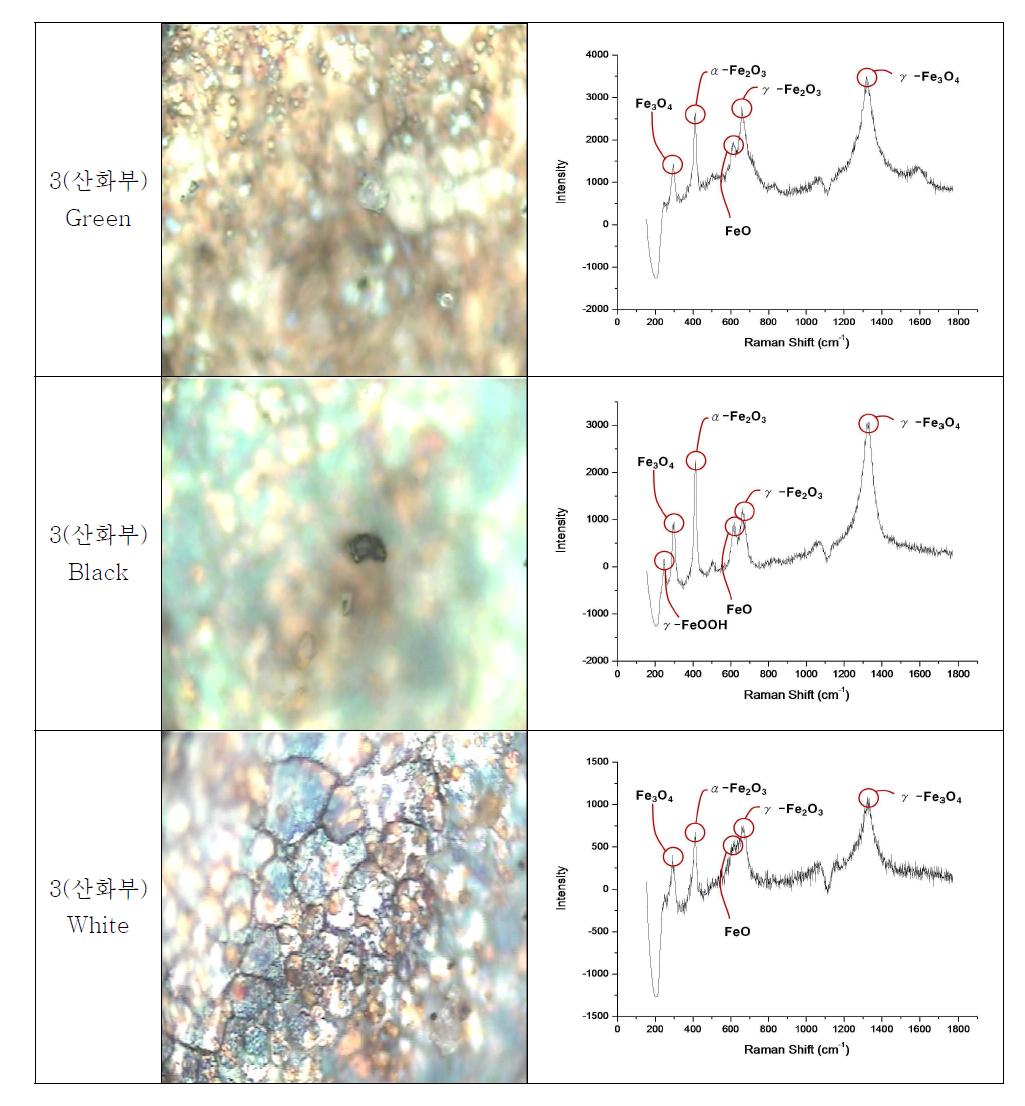 산화부3번의 Green, Black, White의 라만 신호