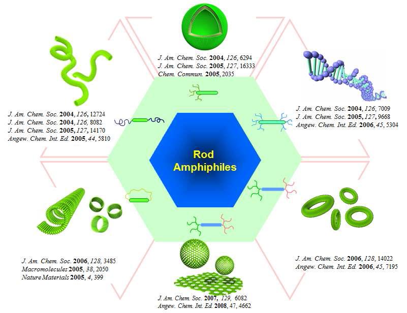 로드-코일 양친매성 분자를 이용한 수용액상의 다양한 형태의 나노 구조체 형성