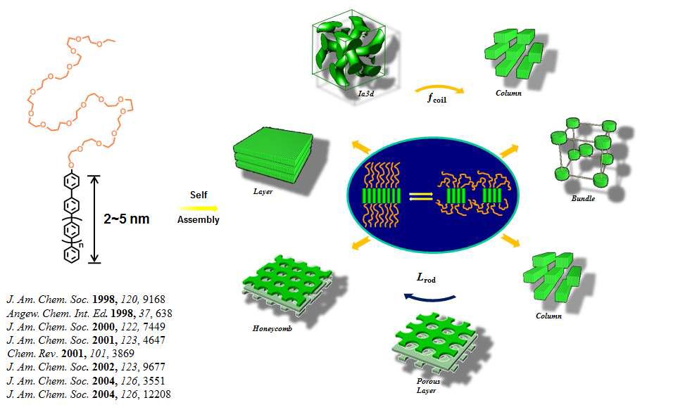 Rod-coil 분자를 이용한 다양한 형태의 고체상의 나노 결정체 형성