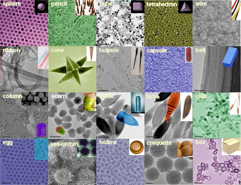 본 연구단에서 개발한 다양한 나노결정의 투과전자현미경 사진들