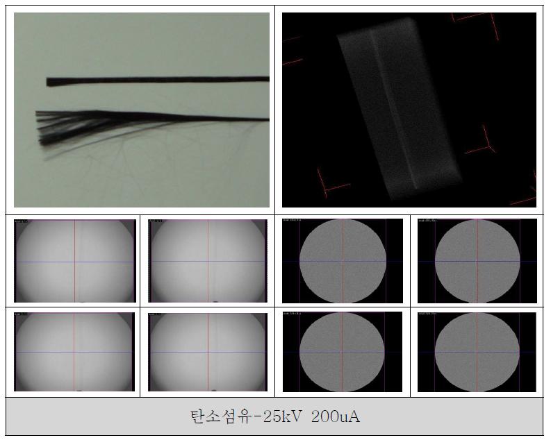 탄소섬유의 사진, 3D rendering 영상, 위치별 투과영상, CT slice 영상