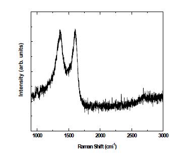 InP(100) 위에 900 C에서 성장시킨 탄소초박막의 라만신호