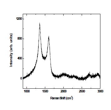 GaN 위에 900 C에서 성장시킨 탄소초박막의 라만신호