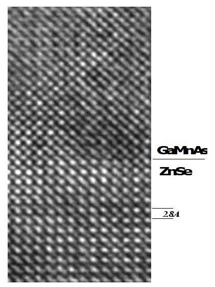 켜쌓기성장된 GaMnAs/ZnSe의 HRTEM 사진