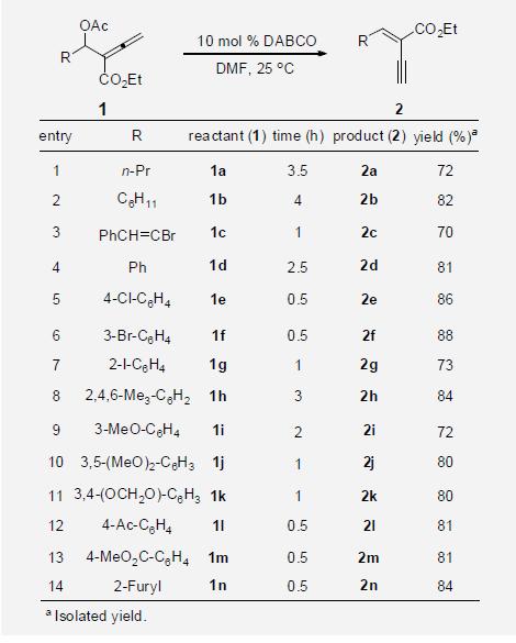 DABCO-Catalyzed Synthesis of (E)-α-Ethynyl-α,β - unsaturated Esters f rom Allenyl Esters