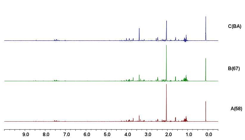 3종 청국장 발효 48시간 aqueous fraction 1H NMR spectrum 비교 (A)