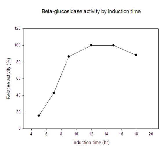 Time course of displayed ABG30 acitivity by induction time