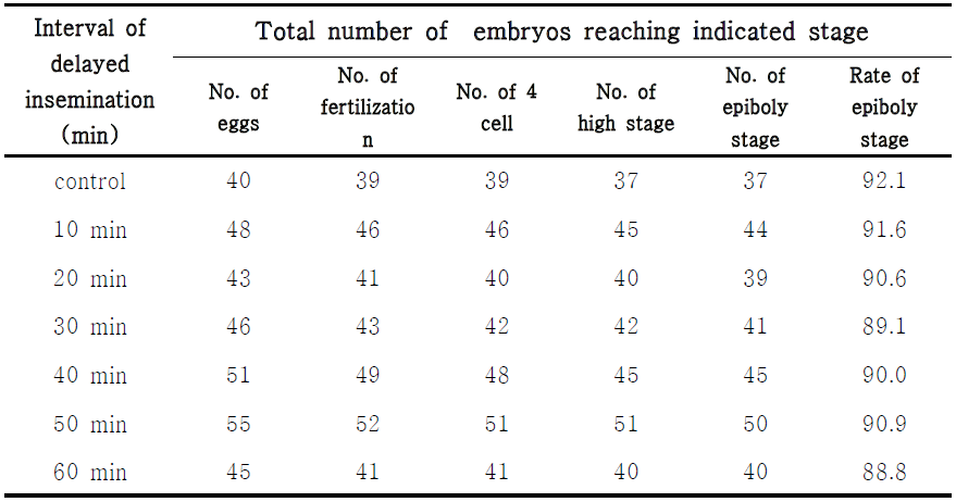 Development of delayed fertilized eggs in 1st CSOF group
