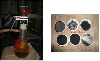 Filtrate and glass filter after leaching.