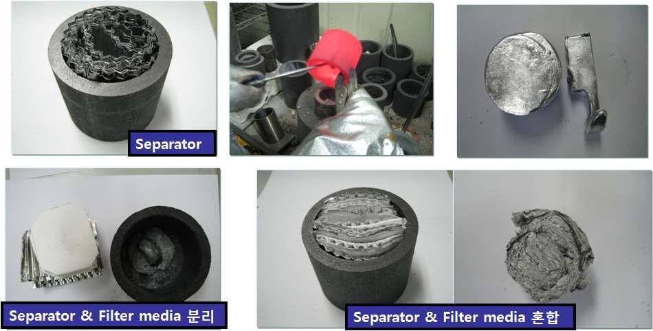 Separation test for HEPA filter media and aluminum separator.