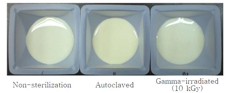 Changes in color of Tarakjuk treated with different sterilization methods.