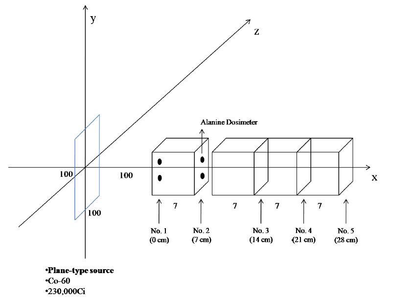 Experiment of the configuration on wood box for absorption dose measurement