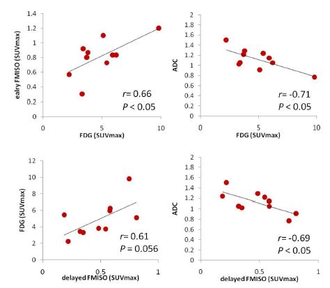 그림 107. FDG, 초기 FMISO, 지연기 FMISO, ADC 영상간 상관관계