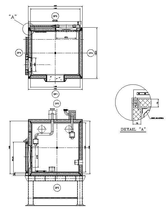 Drawings of shielded glove box for calculation of shielding capacity.