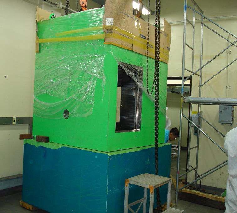 Installation of shielded glove box on the base frame.