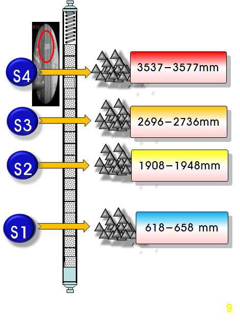 Sampling positions for retained fission gas measurement.