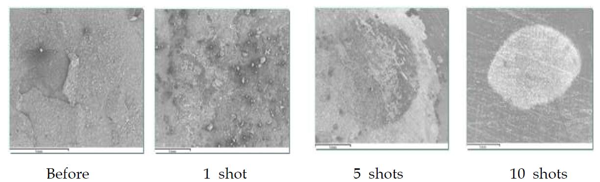 SEM images of SUS 304 specimen surface contaminated with Cs+ ion(50 X, 0.57 J/cm2, 355 nm, under water)