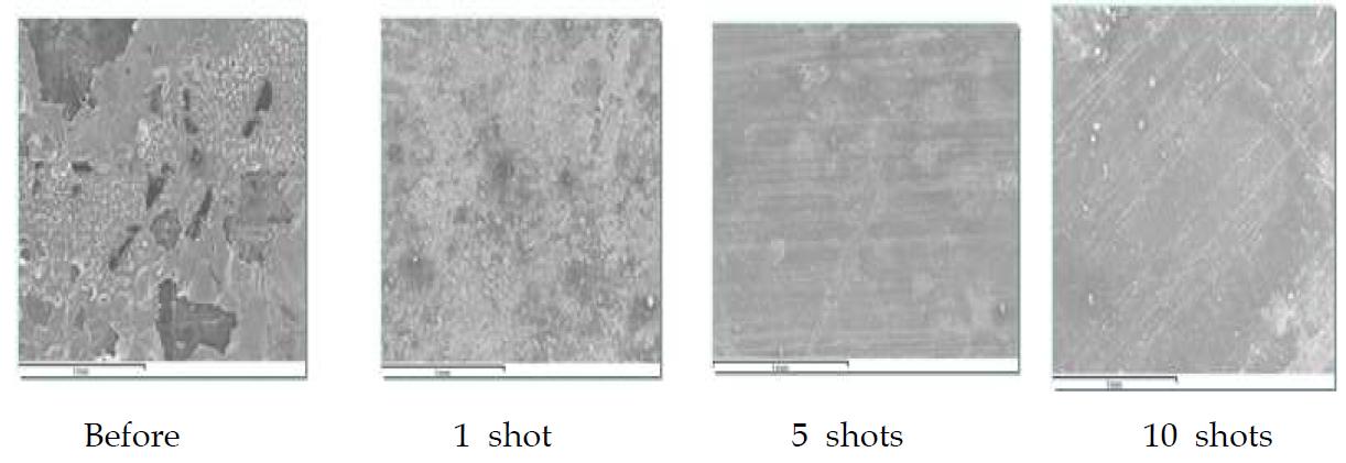 SEM images of aluminum specimen surface contaminated with Co2+ ion(50 X, 0.57 J/cm2, 355 nm, under water)