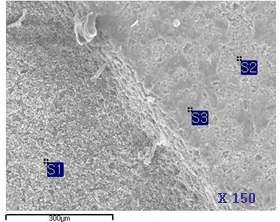 SEM micrograph of the epoxy coated concrete specimen after applying Nd:YAG continuous laser