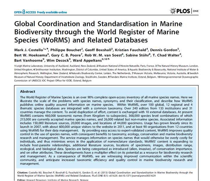 WoRMS Databases 논문의 요약문