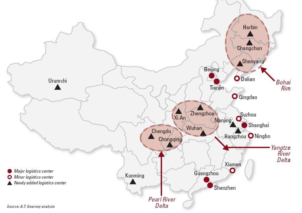 2015년 중국 물류 핵심-권역거점 배치도