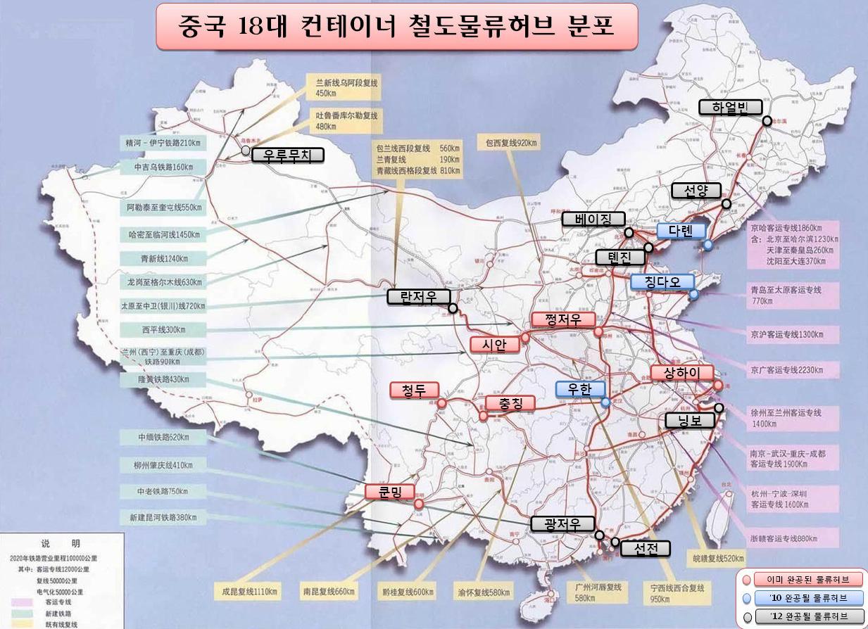 중국 컨테이너 철도 물류허브 계획