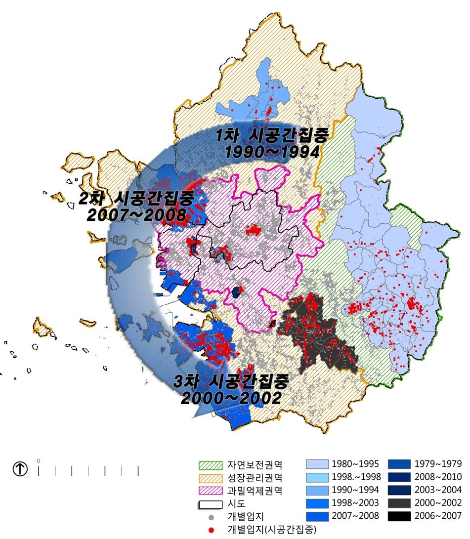 수도권 전체개별입지의 나선형 확산