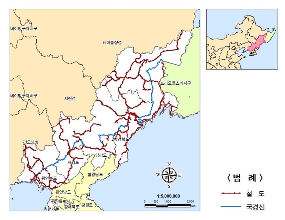 북‧중‧러접경지역의 철도 분포도