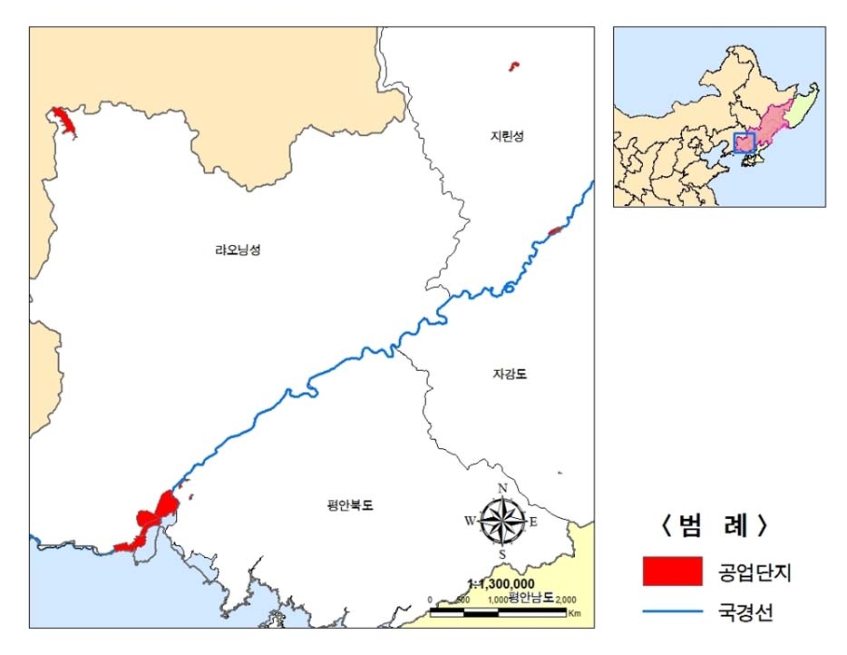 북‧중 서부접경지역의 공업단지 분포도