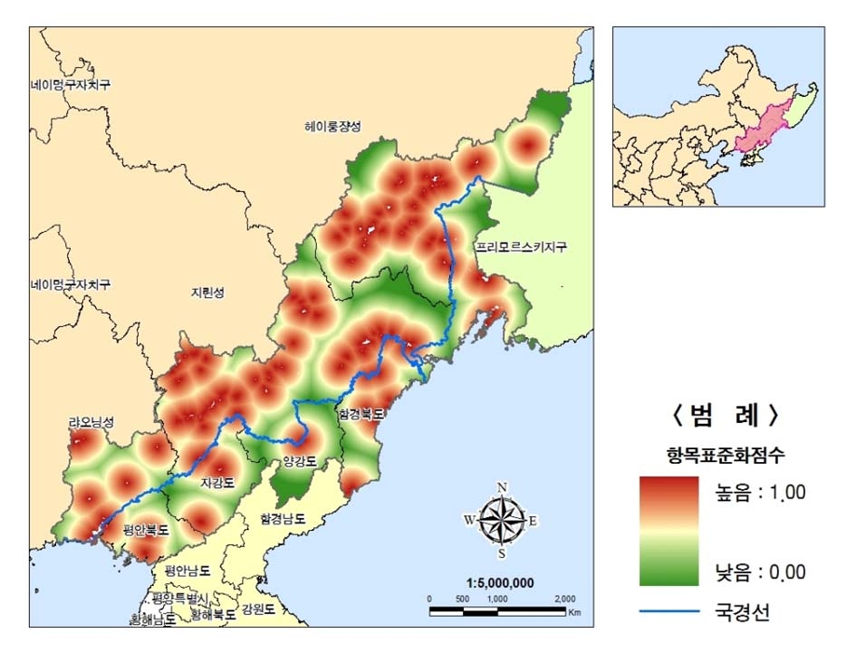 북‧중‧러접경지역 시가화구역과의 거리항목 표준화점수 분포도