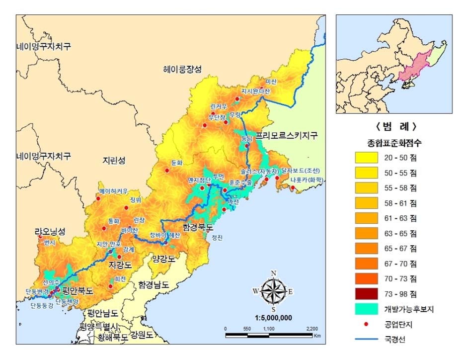 북‧중‧러접경지역의 개발가능후보지 분포도