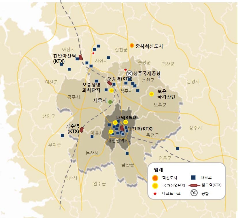 대전도시권의 주요 성장거점