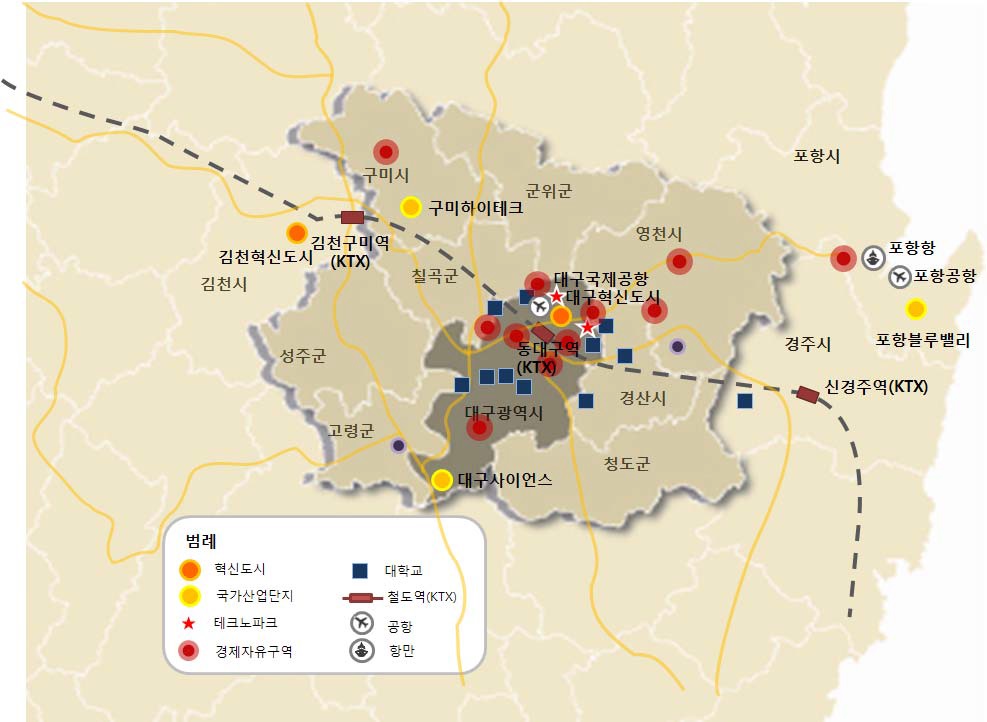 대구도시권의 주요 성장거점