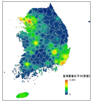 전국 경제활동인구수 분포(2011)