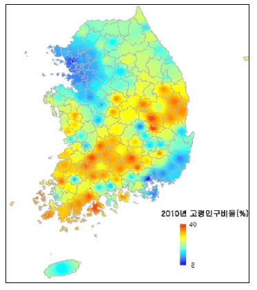 전국 고령인구 비율 분포(2010)