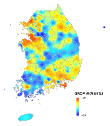 전국 GRDP 증가율 분포(2005-2008)