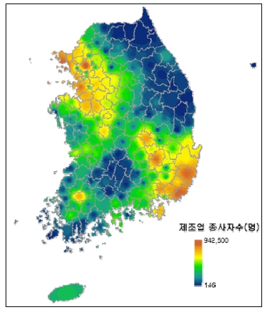 전국 제조업종사자수 분포(2009)