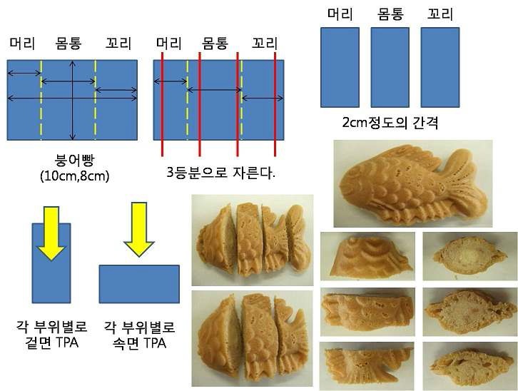 그림 1. 쌀붕어빵 물성측정 과정